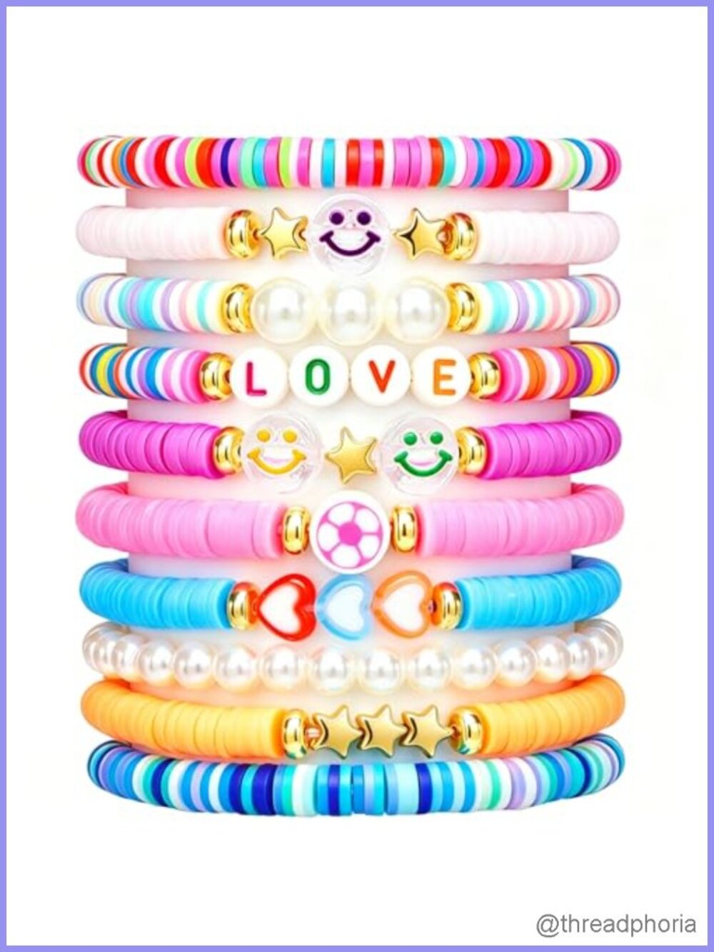 10-Piece Preppy Beaded Bracelet Set for Teen Girls Friendship Matching Bracelets